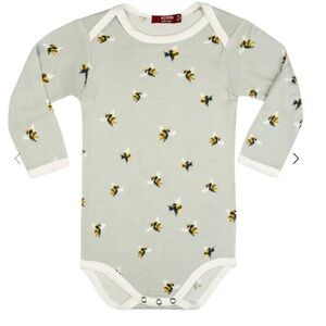 Milkbarn Long Sleeve Soft Cozy Unisex One Piece in Bee Print 6-12
